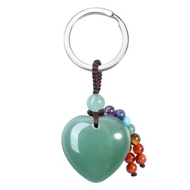 MANIFO Natural Crystal Heart Gemstone Keychain 7 Chakra Healing Stone Key Ring Charm for Women, Green Aventurine, standard
