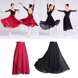 HEYXI Women Wrap Dance Skirt Girls Long Dance Skirt Ballet Wrap Skirt Dance Skate Over Scarf Skirt Dancewear Black