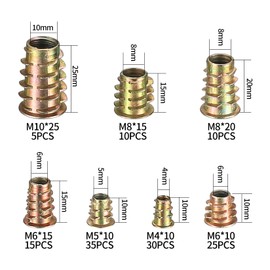 Gaomoeny Pack of 130 Threaded Insert, Wood Screw-In Nut Set, M4 M5 M6 M8 M10 Screw-In Sleeves, Threaded Sleeves, Female Thread Inserts Thread Sleeve for Wood Furniture
