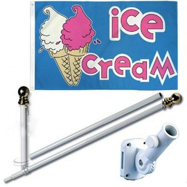 Ant Enterprises Ice Cream Blue & Pink 3 x 5 FT Flag + 6 Ft Spinning Tangle Free Pole + Bracket