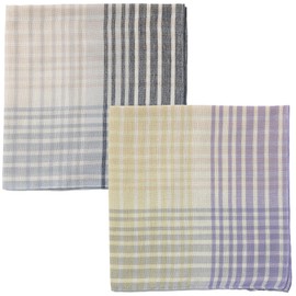 B-PLAID Gauze Handkerchief, Made in Japan, Approx. 18.9 x 18.9 inches (48 x 48 cm), Large Size, Women's Handkerchief, Double Gauze, 100% Cotton, Loop Included, ombre check navy + purple