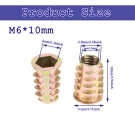 20 Pcs Socket Nuts, Threaded Insert Wood Insert Hex Socket Nuts, Hex Drive Head Furniture Nut for Wood Timber Furniture Carpenter DIY and Many Project(M6 (6mm) X 10mm)