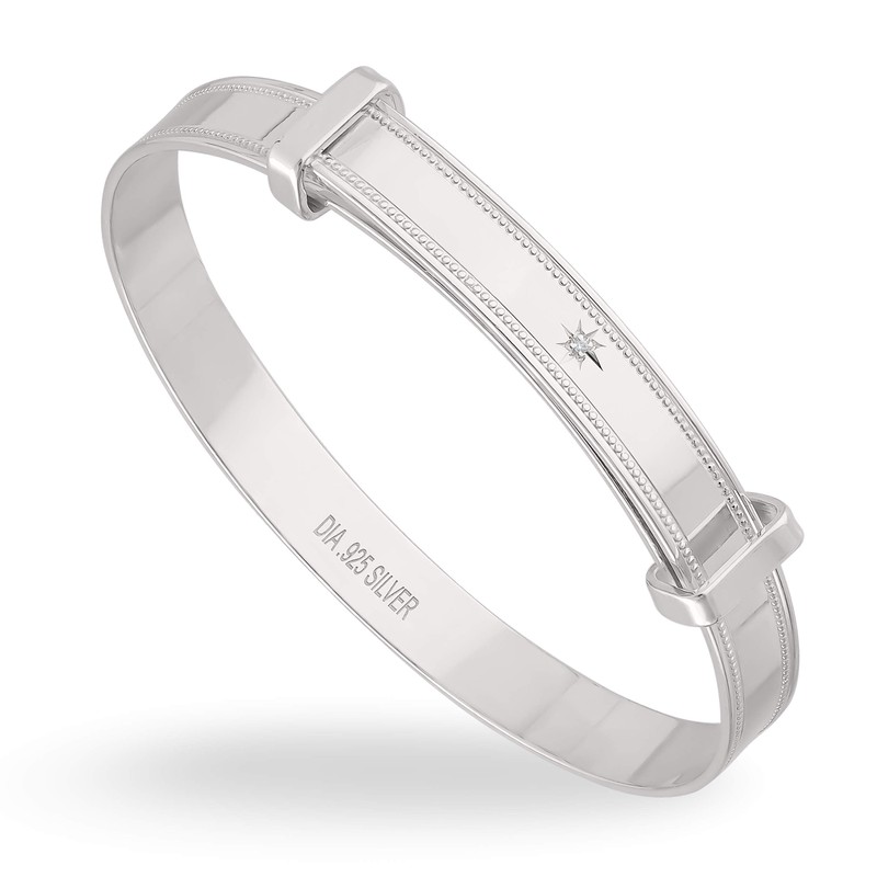 Sterling Silver Diamond Expander Bangle Childs 2.213cm Internal Diameter