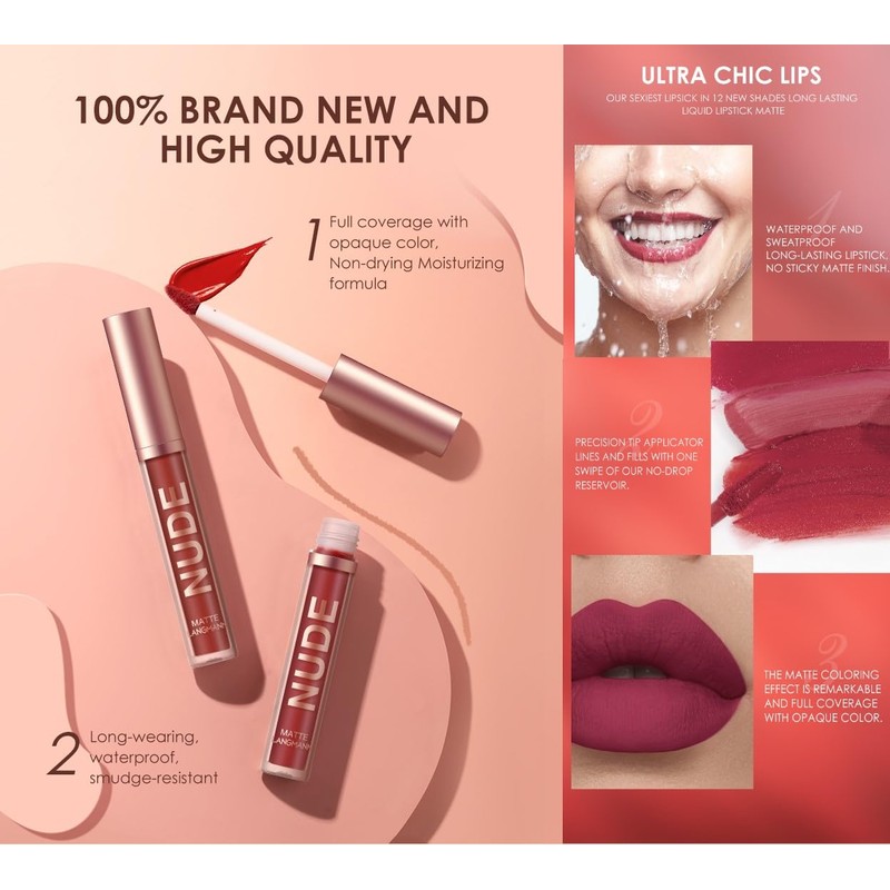 LANGMANNI 6 Matte Lipstick with 6 Lipliners Durable Makeup Set,Long-Lasting