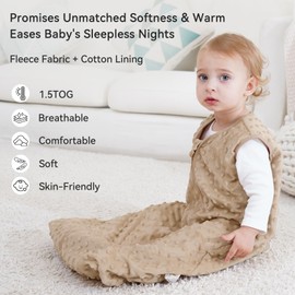 Unnivoll Fleece Baby Sleep Sack 6-12 Months with Plush Dots 1.5 Tog Baby Wearable Blanket with 2-Way Zipper Warm Sleeping Sack for Toddler Infant Newborn - Medium, Coffee