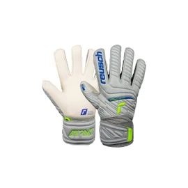 Reusch Attrakt Grip Finger Support Junior Unisex Goalkeeper Gloves with Outseam Cut and Grip Covering, Suitable for All Pitch Surfaces, 6.5, Grey/Yellow