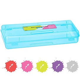 Pencil Box Blue, Storage Organizer Utility Box, Multipurpose Long Ruler Length School Office Supplies Plastic Pencil Case for Kids & Adults Available in Red, Pink, Grey, Purple, Green, 1PK - By Enday