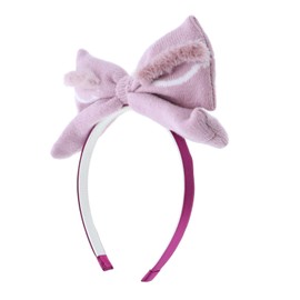 Small Soft Knit Bow Headband With Fluffy Eyebrows for Women and Girls-Pink