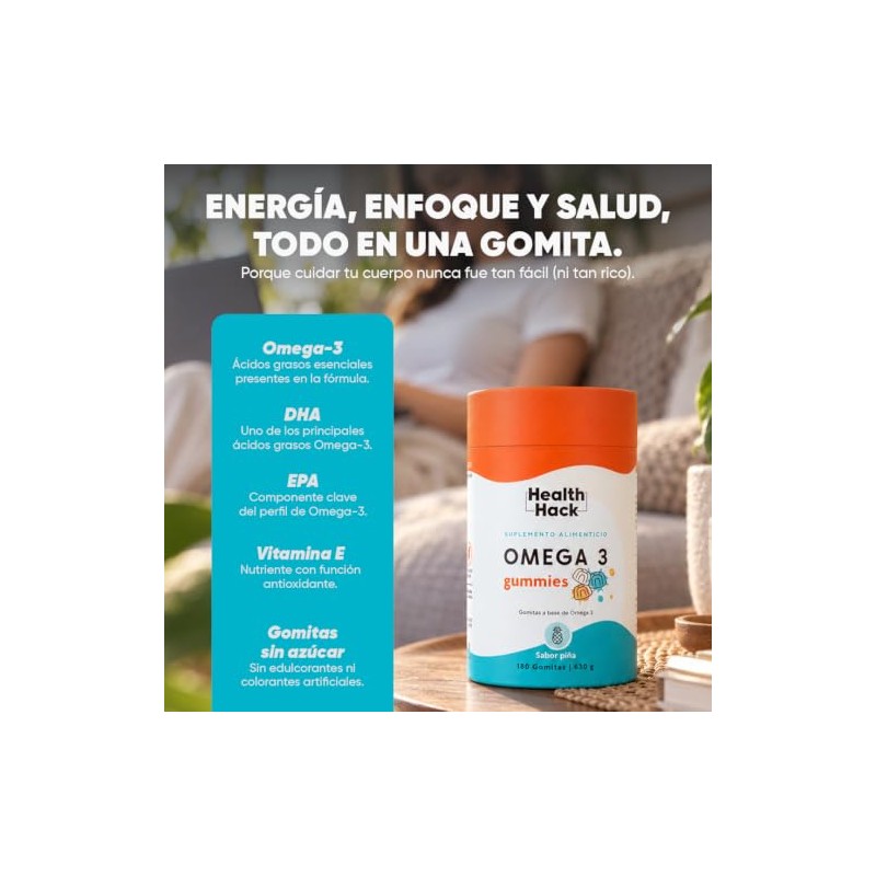Omega 3 Aceite Puro Salmón 180 Gomitas Sin Azúcar con