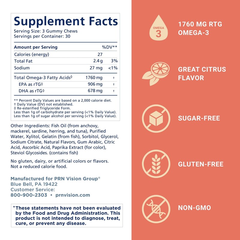 Omega 3 Gummy Chewables - 90 Gel Chews, 30-Day Supply,