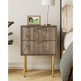 Aienvey Night Stand, Modern Nightstand with Drawers, Bedside Table, Gold Small Side Table for Bedroom, Living Room End Table (Grey Stripe, 2 Drawers)
