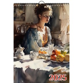 2025 Wall Calendar [12 pages 8"x12"] Beautiful Women Eating Elegant Breakfast on Sunny Mornings Vintage Book Illustration Poster