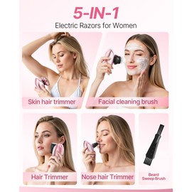 Electric Razors for Women, 5-in-1 Rechargeable Body Shaver - Waterproof Wet Dry Hair Remover - Trimmer for Lady Face Underarms Bikini,Lips,arms, Legs