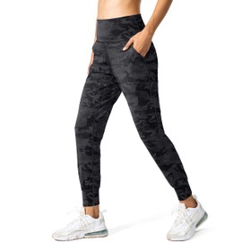 G Gradual Women's Joggers High Waisted Yoga Pants with Pockets Loose Leggings for Women Workout, Athletic, Lounge (Black Camo, Small)