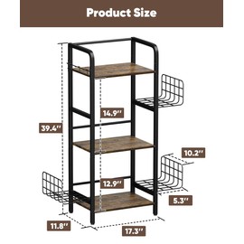 Tuohours 3-Tier Purse Organizer Rack, Iron & Wood Floor-Standing Bag Storage Holder with Adjustable Side Basket and Hook Handbag Organizers Display Stand Shelf for Closet, Bedroom, Entryway, Black