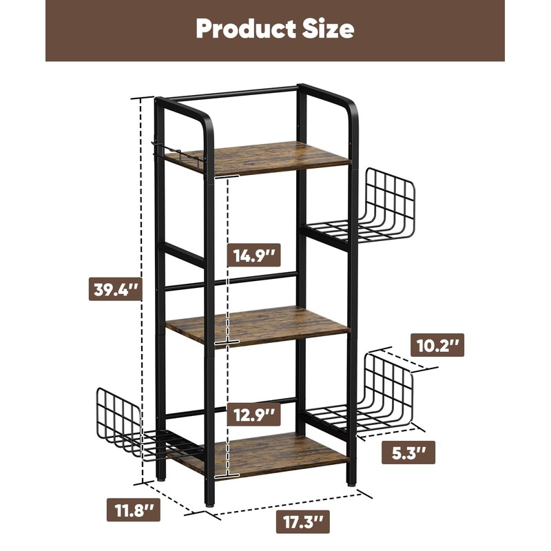 Tuohours 3-Tier Purse Organizer Rack, Iron & Wood Floor-Standing Bag