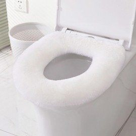 Dotesy Genuine Sheepskin Toilet Lid Cover Natural Fur Wool Toilet Seat Cushion Soft Warm Toilet Seat Pad for Bathroom Home Reusable (White)