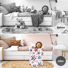 Clastyle Independence Day Patriotic Baby Gift Basket American Flag Firework Kid Book Toy Nursery Bin Collapsible Beach Towel Basket Clothes Organizer, Star, 36 * 45 cm