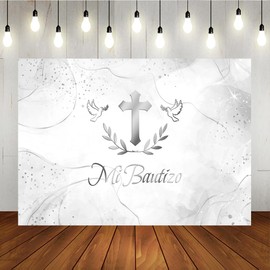 Lofaris 7x5ft Mi Bautizo Backdrop Mexico First Holy Communion Christening Photography Background Silver Watercolor Clouds Gold Cross Peace Dove Party Decor Photo Booth Studio Props
