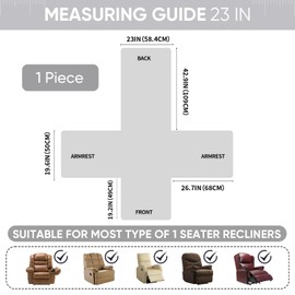 Easehomey 100% Waterproof Multigrid Recliner Chair Covers, Anti-Slip Recliner Cover, Pet Friendly, Machine Washable Covers for Recliner Chair with Pocket, Furniture Protector (23.6", Light Gray)