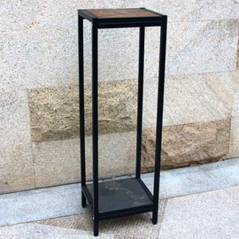 Zhongma 2 Tier 39.5" Tall Plant Stand with Slate Top, 12.4 x 10.63 x 39.5 inches, Square Flower Shelf for Balcony, Home, Garden, Backyard Patio with Adjustable Leveling Feet