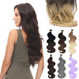 Yamel Ombre Brown to Natural Blonde Wavy Synthetic Weft Hair Extensions, 22 Inches, 100 Grams, Clip-In or Sew-In/Weft Installation