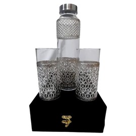 ORNATE INTERNATIONAL Eco-Friendly Silver Plated Glass Water Bottles Set (2pcs) - Stylish, Sustainable, and Durable for a Green Lifestyle - Perfect for Everyday Hydration and Eco-Conscious Living