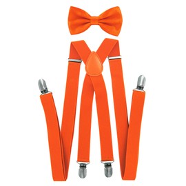 axy Men's Braces with Bow Tie - 4 Strong Clips X-Shape - Orange (braces wide 2.5 cm).