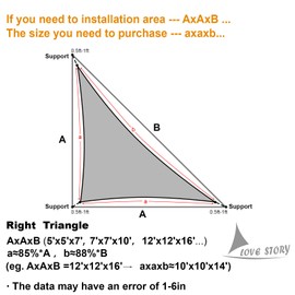 LOVE STORY Custom Size 12'x15'x19.2' Sand Sun Shade Sail Right Triangle Sunshade Fabric Awning Canopy for Patio Backyard Carport Pergola (Customized)