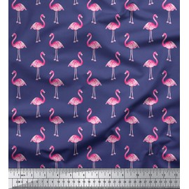 Soimoi 58 Inches Wide Flamingo Print Viscose Rayon 115 GSM Fabric Material By The Yard - Blue
