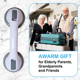 12 inch Bath Suction Grab Bar, Cookmaster 2 pack Bathroom Shower Handle Medical Assist Balance Hand Grip Rail Tub Safety of Elderly Kid Handicap Injured (Black+Grey)