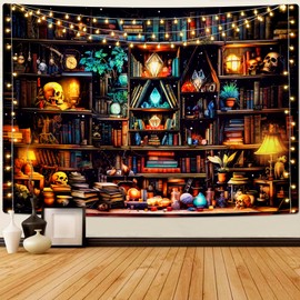 Invoible Bookshelf Tapestry Vintage Book Tapestries Gothic Skull Tapestry Retro Library Tapestry Old Books Shelf Wall Hanging for Bedroom Dorm Home Decor(59.1 x 82.7 inches)