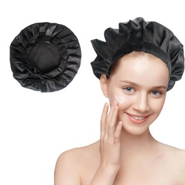 Silk Bonnet for Sleeping, Silk Bonnet, Satin Bonnet, Breathable Silk Adjustable Night Cap, Black Sleep Cap Adjustable with Elastic Band, Satin Hair Cap for Women and Girls, black