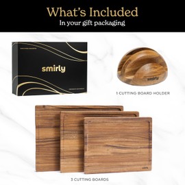SMIRLY Wood Cutting Boards For Kitchen - Bamboo Cutting Board Set with Holder, Wood Cutting Board Set, Cutting Board Wood, Wooden Chopping Board