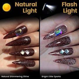YTD Likomey Reflective Glitter Gel Nail Polish,15ml Brown Flash Diamond Shimmer Nails Gel,Chocolate Glitter Sparkly Shiny Salon Home Fall Winter Manicure UV Color Varnish,SZ014