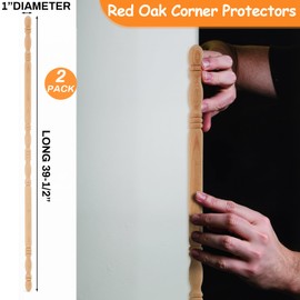 DoubleFill 2 Pack Red Oak Traditional Corner Guard Wall Corner Protector 39-1/2 Inch x 1 Inch Dia. 90 Degree Notch Sanded Red Oak Edge Protector for Wall