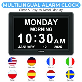 Zingle Digital Calendar Alarm Clock,Large 10-inch HD Screen with Remote Control, Large Letters Clear Display Date Alarm, Dementia Clock Wall Calendar with Photo Frame Function for Elderly Kids