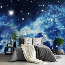 Fightal - Kids Planet murals Galaxy Backdrop Solar System Starry Night Sky Ceiling Home Theater Universe for Living Room Bedroom Wallpaper 108"x75" (It's not Peel and Stick)