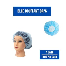 Disposable Bouffant (Hair Net) Caps, Spun-bounded Poly, Hair Head Cover Net 21 Inches, Blue, (1000)