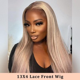 CIYOO Transparent Lace Ombre Ash Blonde Highlight Wig 13X4 Lace Front Wigs Human Hair Straight Milk Tea Ash Brown with Honey Blonde Highlight Lace Frontal Wig Human Hair Pre Plucked For Woman - Length: 26 Inches