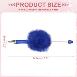 PATIKIL 5Pcs Fluffy Beadable Pens, Plush Fuzzy Plastic Bead Pen Bead Ballpoint for DIY Gift Writing Office Supplies, Blue