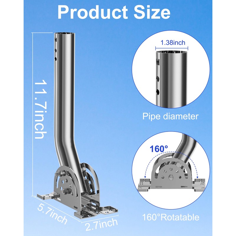 Heavy Duty Pivot Antenna Pole Mount Bracket, J-Pipe Solid Rustproof