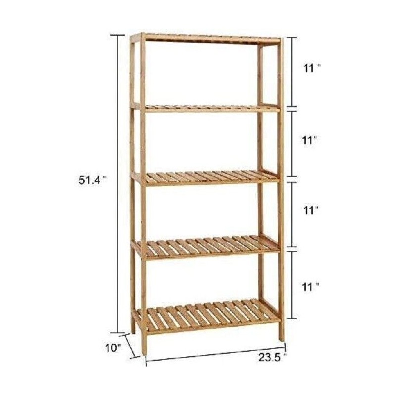 kinbor 5-Tier Bamboo Free Standing Storage Rack Shelf Multifunctiona