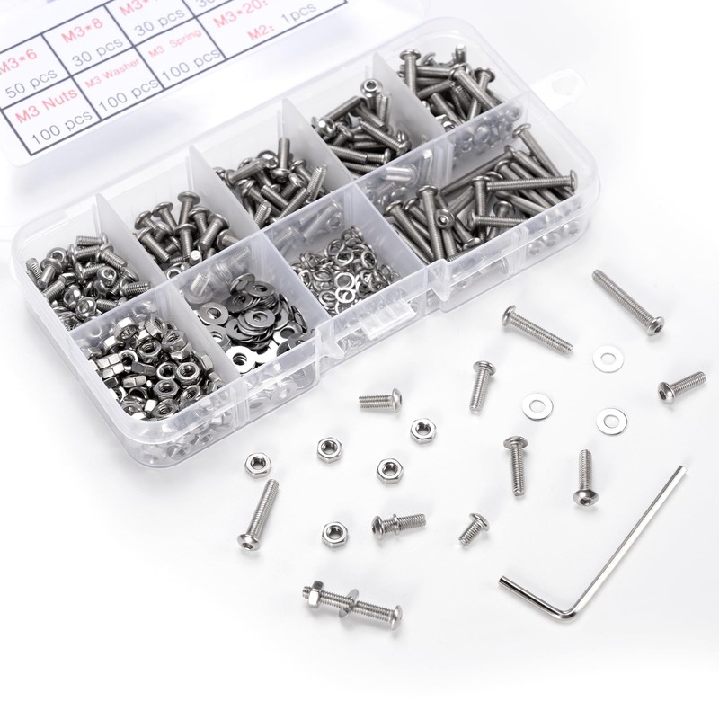 500 Piece M3 Screws and Nuts Set, Hexagonal Screws Stainless
