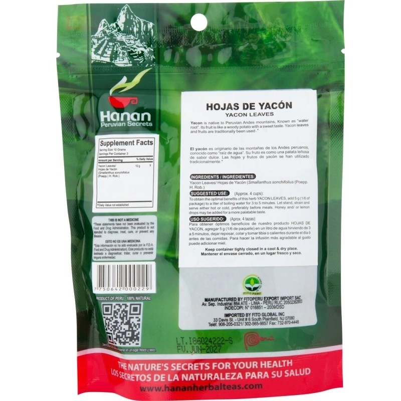 Hanan Yacon Leaves 1.1oz (30g) Loose Leaf Herbal Tea from