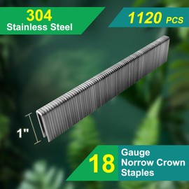 Toicann 18 Gauge Norrow 1/4" Crown Staples 304 Stainless Steel 18 GA Staples for Pneumatic, Electric Stapler (1"-1120 pcs)