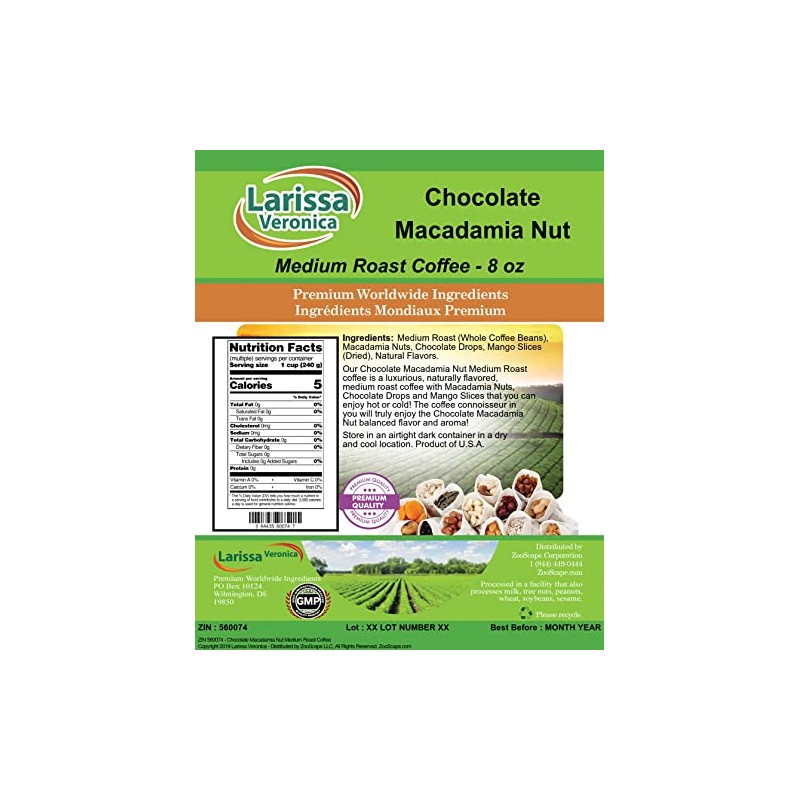 Chocolate Macadamia Nut Medium Roast Coffee (Gourmet, Naturally Flavored, Whole