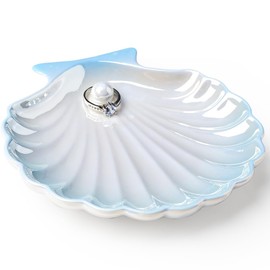 AISBUGUR Shell Ring Holder Dish, Shell Jewelry Dish, Seashell Ceramic Ring Holder Jewelry Tray Decorations Cute Dish for Home Decor Bathroom Decor 5.5", Blue
