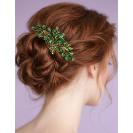 Lenjicons Sparkling Rhinestone Hair Comb Wedding Hair Comb Crystal Rhinestone Bridal Headpiece Handmade Rhinestones Hairpiece Bridal Hair Accessories for Women (green)
