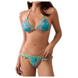 Milumia - Traje de baño sexy con estampado geométrico floral bohemio para mujer, Verde mar claro, L